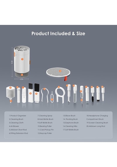 Airpods İçin 21'i 1 Arada Temizleyici Kiti, Temizleme Seti, Klavye, Kulaklık, Dizüstü Bilgisaya Standart