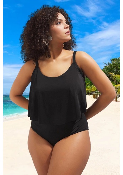 Ersefa Konforlu Plus Size Mayo Tasarım Büyük Beden Yüksek Konfor Özgüven Siyah
