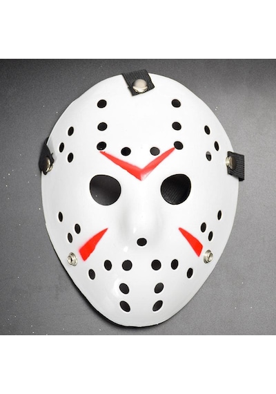 Beyaz Renk Kırmızı Çizgili Tam Yüz Hokey Jason Maskesi Hannibal Maskesi Diğer