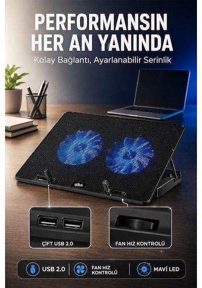 Uptech Laptop Soğutucu Çift Fanlı Ayarlanabilir Dizüstü Bilgisayar Soğutma Fanı