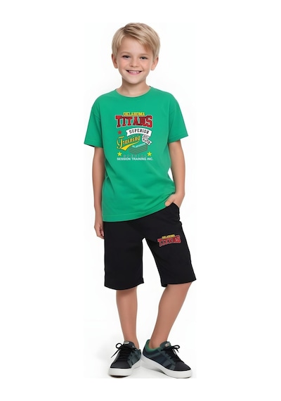 Fyk Kids Erkek Çocuk Yazlık Titans Baskılı Alt-üst Takım Yeşil