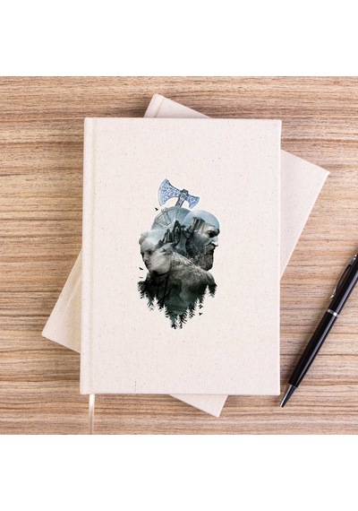 God Of War Ragnarok Atreus Kratos Siluet Çizgisiz Kanvas Defter Krem