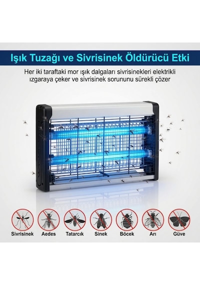 2x10 Watt Elektrikli Sinek Sivrisinek Öldürücü Çift Mavi Işık Tuzağı Asılabilir Profesyonel Böcek Kovucu
