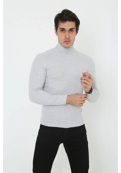 Erkek Fitilli Kaşkorse Kumaş Boğazlı Full Likralı Slimfit Body - Gri Grı