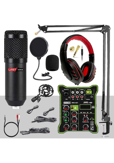 Lastvoice Bm800 Functional Paket-1 Stüdyo Mikrofon Ses Kartlı Mikser Kulaklık Stand