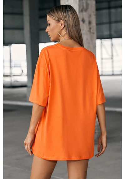 Oversize Unisex Baskısız T-shirt Turuncu