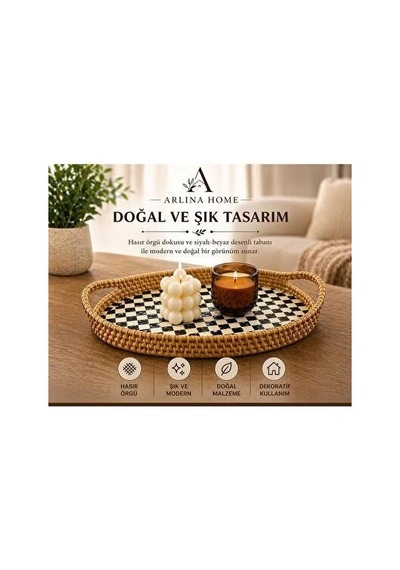 Hasır Tepsi Dama Desen Küçük M1487