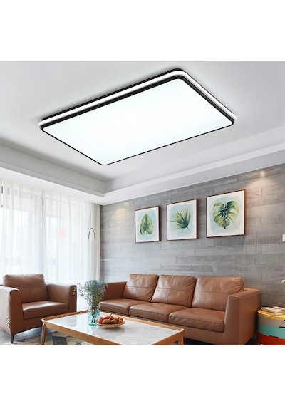 Siyah Dikdörtgen Kumandalı Dimli 3 Işık Renkli 88x62cm Led Tavan 3Renk Kumandalı