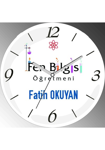 Kişiye Özel Fen Bilgisi Öğretmeni 2 Çap 30cm Sessiz Akar Bombeli Gerçek Cam Duvar Saati Çok Renkli