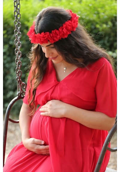 Modalabio Moda Labio- Babyshower Melek Kol Hamile Elbisesi Kırmızı