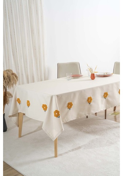 Rivaistanbul Florita Sarı Punch İşlemeli Dertsiz Leke Tutmaz Masa Örtüsü 160x220 CM