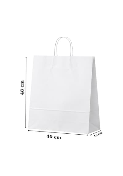 Burgu Saplı Kraft Çanta Beyaz Kağıt Poşet Butik Mağaza Hediye Tatlı Torbası 40x16x48 Cm 50li
