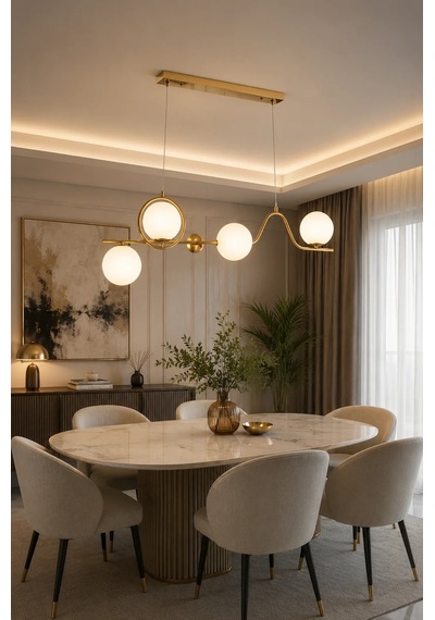 Modern Premium Gold 5'li Opal Küre Sarkıt Avize Dekoratif Lüks Salon Oturma Odası Avizesi 5xe14 Beyaz