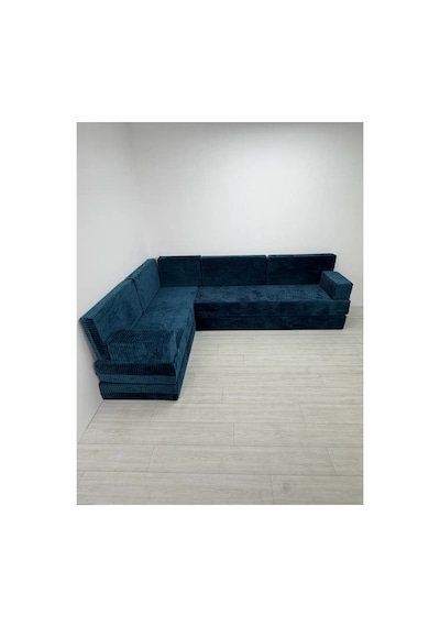 Premium Kadife Kumaş, Konforlu Yer Kanepesi ,modüler Şark Köşesi Takımı - Mavi - 40 Cm- L Set