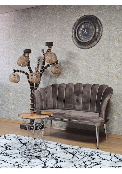 İkili Papatya Çay Seti Koltuk Krom Sivriltme Ayak, Balkon, Salon, 001