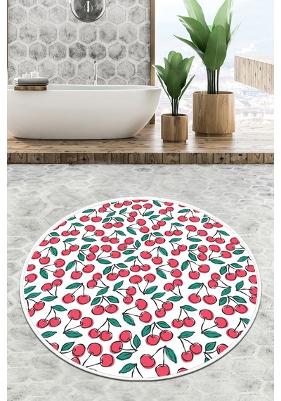 Ciliegia Çap Banyo Halısı Djt 100x100 cm, Banyo Halısı , Banyo paspası yıkanabilir Çok Renkli