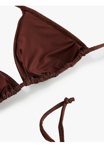 Koton Boyundan Bağlamalı Parıltılı Üçgen Bikini Üstü Kahverengi 6sak10029mm