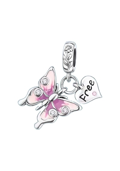Pembe Özgür Kelebek Salllantılı Charm Gümüş