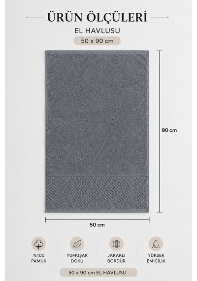 El Yüz Havlusu 50x90 Cm %100 Pamuk Kısmi Kadife Quadro İndigo Diğer
