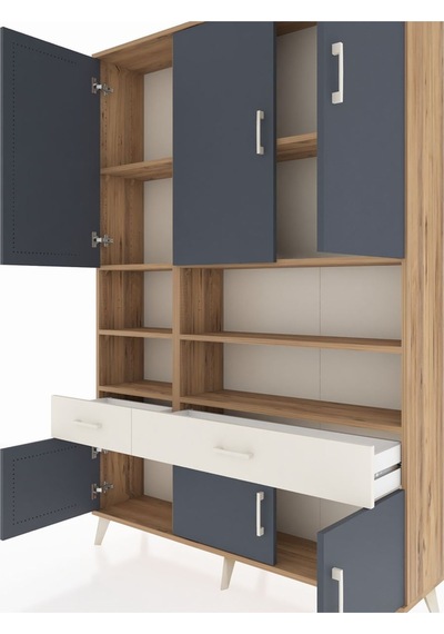 Arges Dolap 8 Raflı 2 Çekmeceli 6 Kapaklı 132x30x195 Çam-antr... Çam