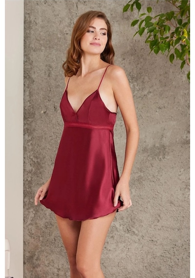 Pierre Cardin 7025 Kadın Bordo 4'lü Saten Takım Gelin Set Bordo