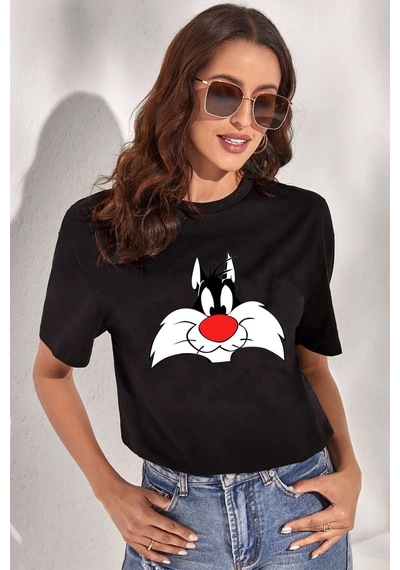 Flood Of Style Unisex Sylvester Baskılı T-shirt Siyah