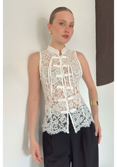 Verymoda Dantel Yelek D3047 Krem