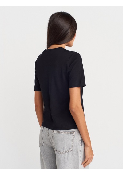 Dilvin 31840 V Yaka Kısa Kollu T-shirt-siyah SIYAH