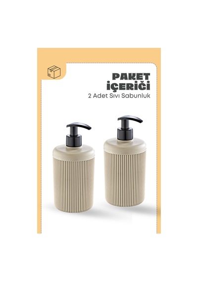 Grimorlife 2 Adet Akrilik Sıvı Sabunluk Mutfak Banyo Sabunluk Seti- 400 Ml Cam Değildir- Bej Bej