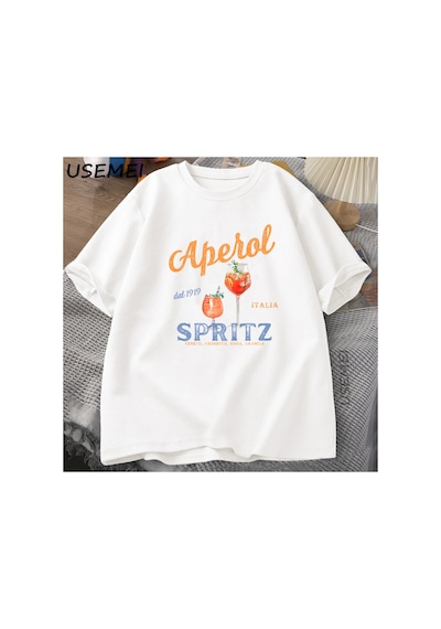 Tarzsokak Aperol Spritz T-shirt Aperol Grafik İtalyan Tarzı Titalya Yaz Grafik Tee Nefes Rahat 2840 Beyaz