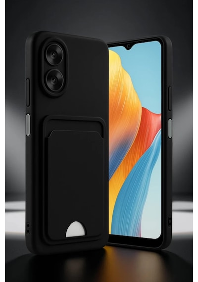 Oppo A38 Uyumlu Kılıf Kelvin Kartvizitli Silikon - Siyah