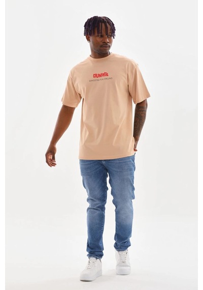 Barlashive Erkek Baskılı T-shirt Kısa Kol Bisiklet Yaka Rahat Kalıp Tişört - Bej Çok Renkli