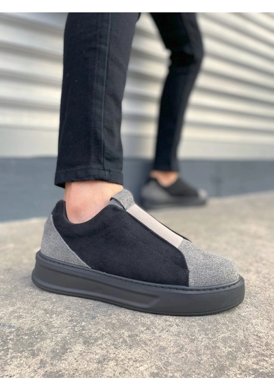 Mevese Torino Erkek Bağcıksız Cilt Günlük Sneaker Ayakkabı Ortopedik Kalın Taban Gri