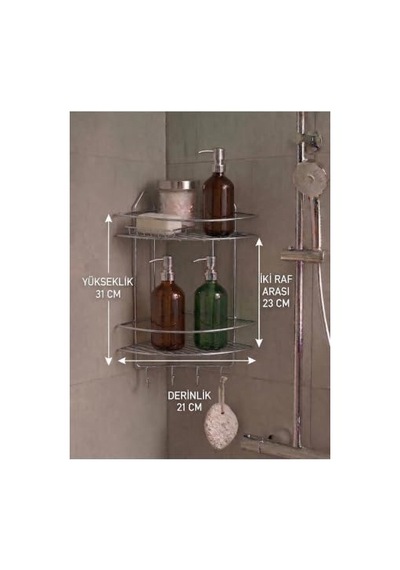 Tr Krom Yapışkanlı Banyo Köşeliği Düzenleyici, Şampuanlık, Duş Rafı 2 Katlı Ek-02 Diğer