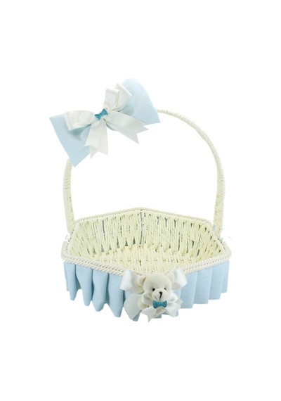 Saplı Altıgen Kumaş Sepet 32 Cm Büyük Boy Mavi