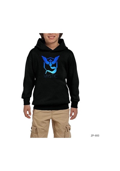 Zepplin Giyim Pokemon Team Mystic Siyah Çocuk Kapşonlu Sweatshirt