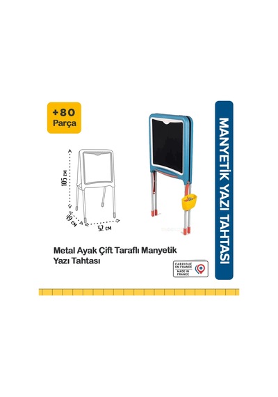 Eğlenceli Ve Öğretici - Smoby Metal Ayaklı Çift Taraflı Manyetik Yazı Tahtası Seti Çok Renkli