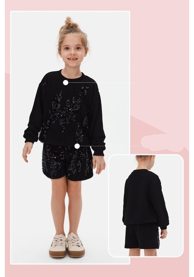 Nk Kids Kız Şort Takım Pul Payet 25knk3953459526 Siyah
