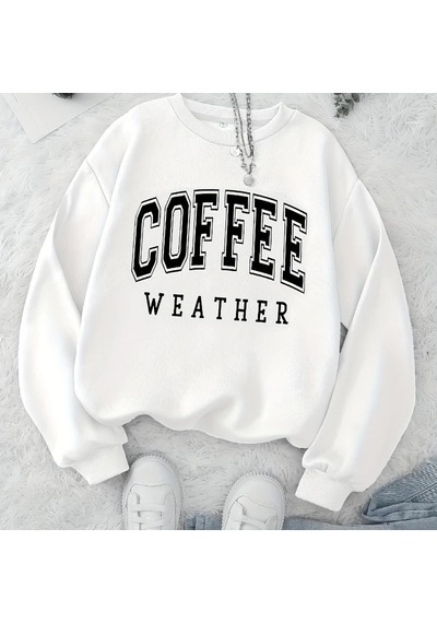 Startmore Tarzsokak Sonbahar Sıcak Womans Tişörtü Kahve Hava Mektubu Baskılı Hoodies Rahat Crewneck Yumuşak Kazak Beyaz