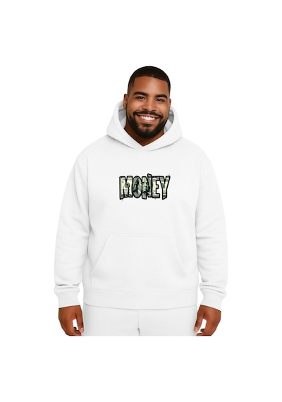 Benroma Money Baskılı Büyük Beden Unisex Sweatshırt Beyaz