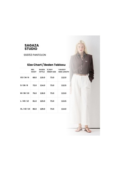 Sagaza Studio Ss6153 Kemerli Cep Detaylı Bol Pantolon Ekru
