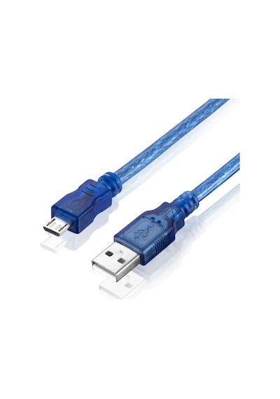 Micro Usb Erkek To Usb Erkek Kablo 50Cm Mavi Şeffaf Örgü Kablo