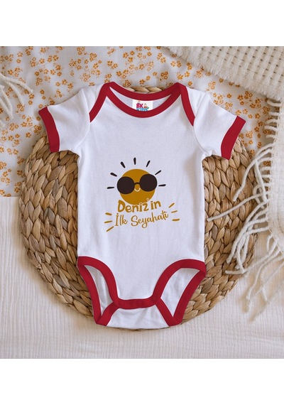 Bk Gift Bk Kids Kişiye Özel İlk Seyahat Tasarımlı Kırmızı Bebek Body Zıbın-1 12-18 Ay