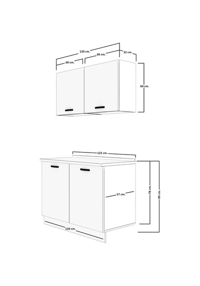Decoraktiv Mini 120 Mdf Hazır Mutfak Dolabı - Tezgah Dahil - Parlak Beyaz