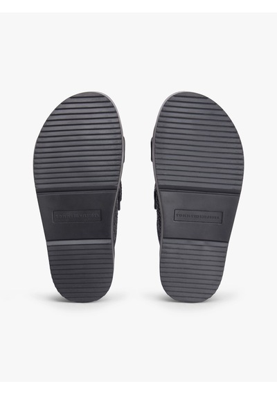 Tommy Hilfiger Double Strap Raffıa Sandal Kadın Siyah Terlik - Fw0fw09122