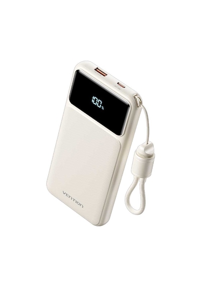 Vention 10000mah 22.5w Powerbank Usb-c + Usb-a Dahili Askı Kablolu Led Ekranlı Beyaz