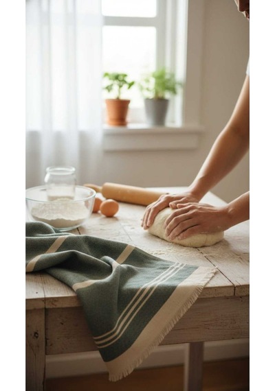 Pamuklu , Püsküllü , Yüksek Emiş Güçlü El Ve Kurulama Bezi Mutfak Havlusu 30 X 50 Cm - Yeşil Yeşil