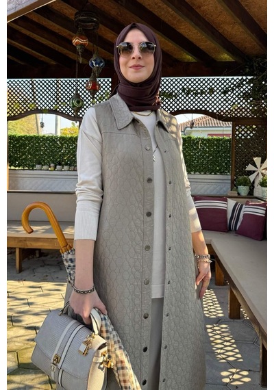 Rabia Şamlı Safir Kapitone Yelek Vizon Normal