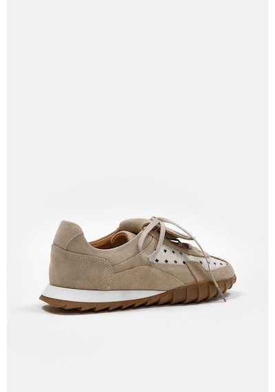 Minova Bej Hakiki Deri Kadın Sneaker Bej