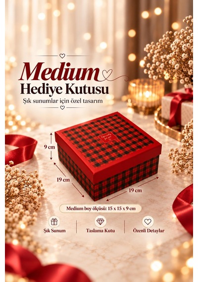 Kolix Hediyelik 3'lü Dekoratif Kutu Kırmızı-siyah İskoç Desen Premium Paketleme Kutusu